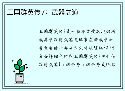 三国群英传7：武器之道